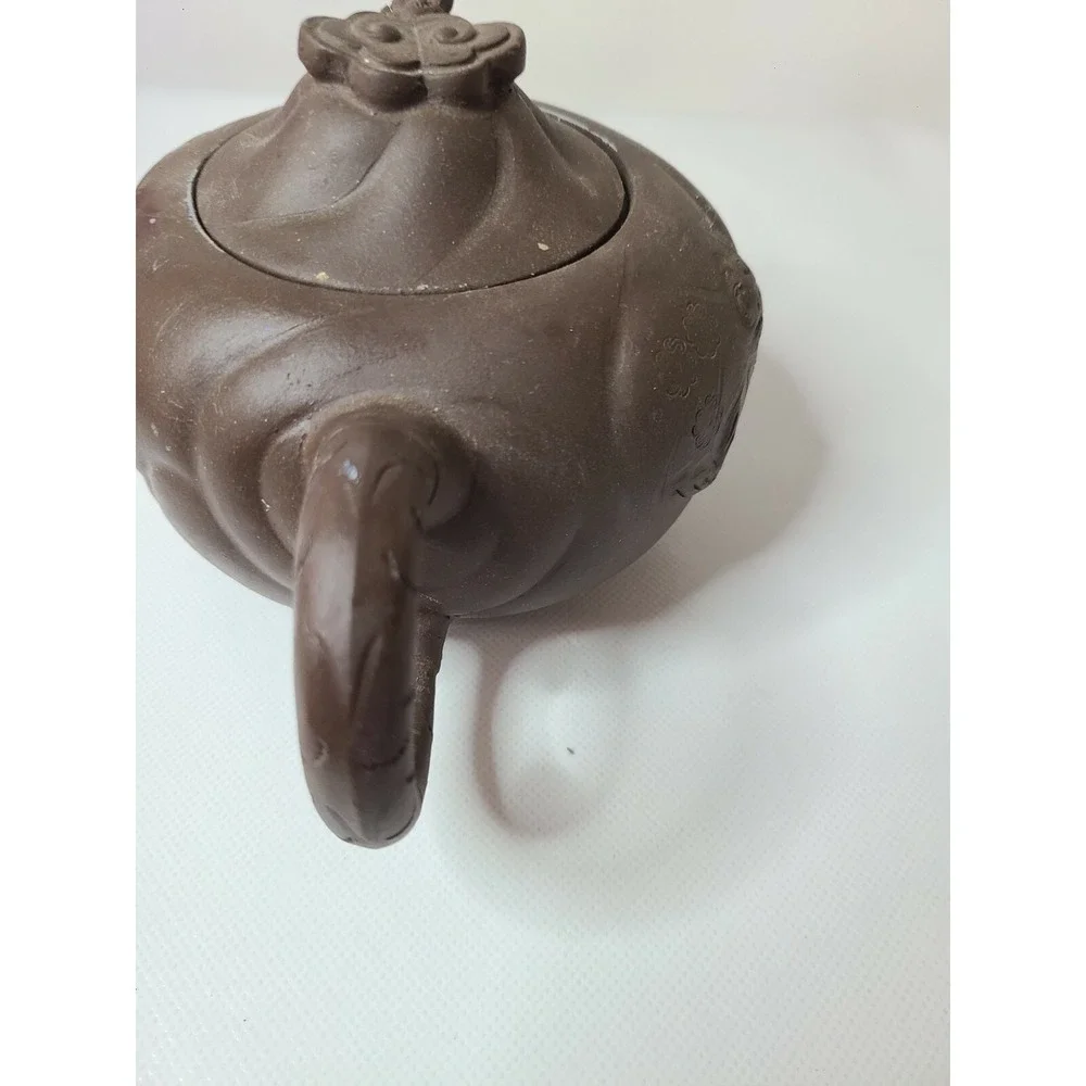 Vintage Chinese Brown Clay Yi Xing Teapot Movable Dragon Head Marked Lid